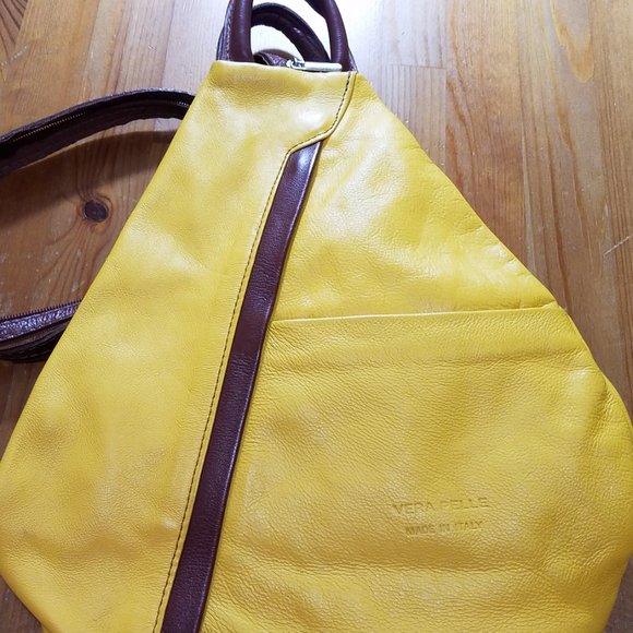 Women\'s Vera Pelle Backpack Purse Yellow Brown,  genuine leather. main image 12